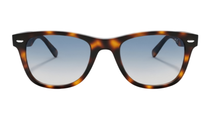 Tortoiseshell sunglasses with blue gradient lenses isolated PNG, stylish eyewear for sun protection and fashion accessory on transparent background