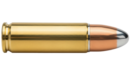 9mm pistol bullet isolated PNG, ammunition for handgun and self defense on transparent background