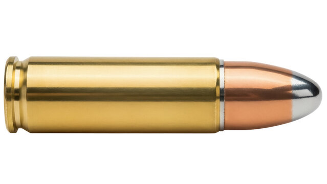 9mm pistol bullet isolated PNG, ammunition for handgun and self defense on transparent background