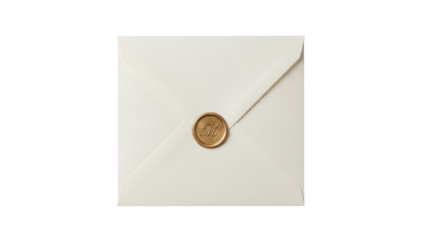 Elegant ivory envelope with gold wax seal isolated PNG, sophisticated stationery for invitations and personalized correspondence