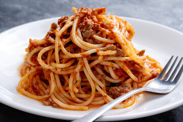plate of traditional italian spaghetti bolognese pasta