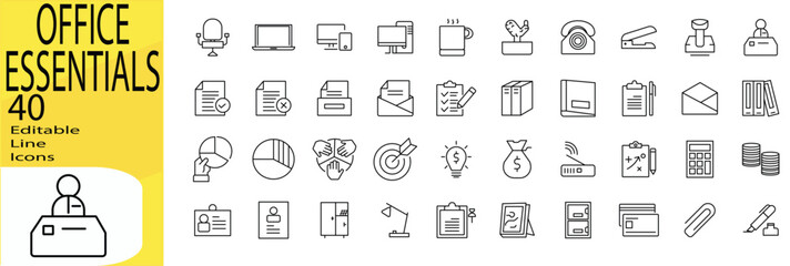 Office Essentials icon set. Editable stroke.