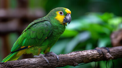 Obraz premium Endemic parrot species of island nation, colorful bird, native wildlife, ornithology photography, tropical fauna, defocused natural habitat background, with copy space