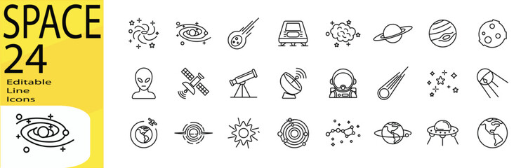 Space icon set. Editable stroke. © dara