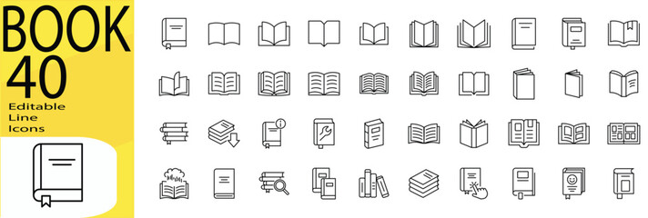 book icon set. Editable stroke.