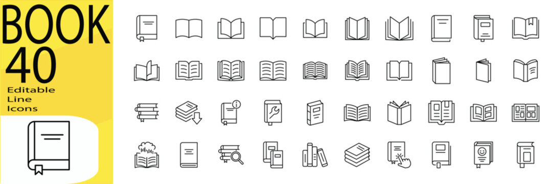 book icon set. Editable stroke.