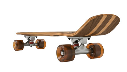 Wooden skateboard with brown wheels isolated PNG, retro style skateboard for recreation and transportation on transparent background © Nicolae