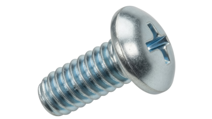 Metal Phillips head screw isolated on transparent background, fastener hardware component for construction and repair projects PNG
