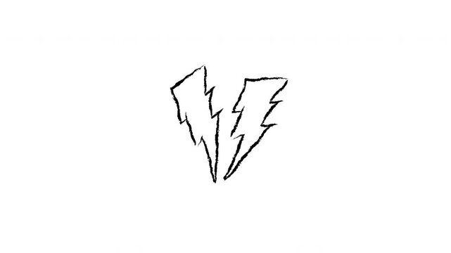 Black Hand-Drawn Broken Lightning Bolt on Alpha Channel, Transparent Background Split Thunder Bolt Sketch, Minimalist Hand Drawn Power Symbol Overlay, Rough Scribble Electric Flash.