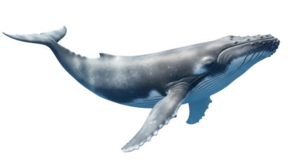 Humpback whale PNG isolated on transparent background, marine mammal with long pectoral fins for wildlife and ocean conservation projects