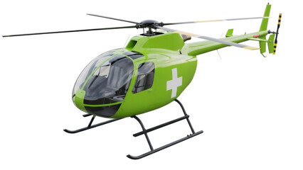 Green medical helicopter PNG isolated on transparent background, air ambulance for emergency rescue and healthcare services © Nicolae