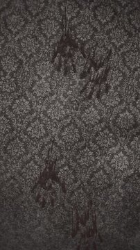 Spattered Vintage Wallpaper, Eerie Victorian Damask Wallpaper Featuring Blood Smears And Aged Discoloration For Spooky Settings