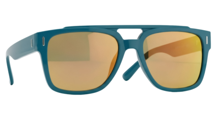 Stylish teal sunglasses with amber lenses isolated PNG, modern eyewear for sun protection and fashion accessory on transparent background