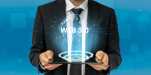 Concept of Web 3.0, the next generation of the internet. This technology represents a decentralized global network built on blockchain, enabling new digital experiences. Fermion