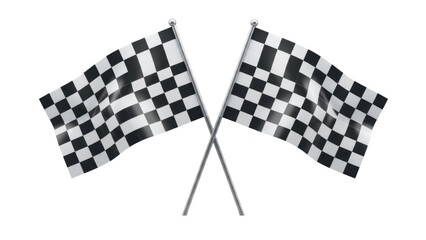 Two crossed checkered flags PNG isolated on transparent background, racing finish line symbol for motorsport events and victory celebrations