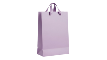 Lilac paper shopping bag isolated PNG, elegant gift bag with ribbon handles for retail, presents, and promotional use