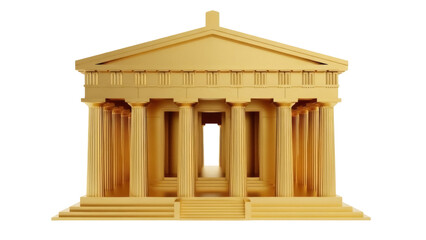 Golden Parthenon temple isolated PNG, ancient Greek architecture with columns and pediment for history and travel concepts