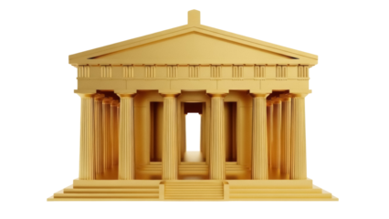Golden Parthenon temple isolated PNG, ancient Greek architecture with columns and pediment for history and travel concepts