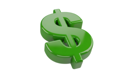 Green dollar sign PNG isolated on transparent background, currency symbol for finance and business concepts