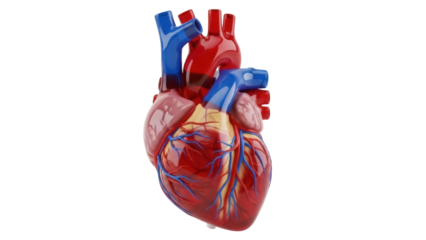 Realistic human heart model isolated PNG, detailed anatomical organ for medical study and educational resources on transparent background