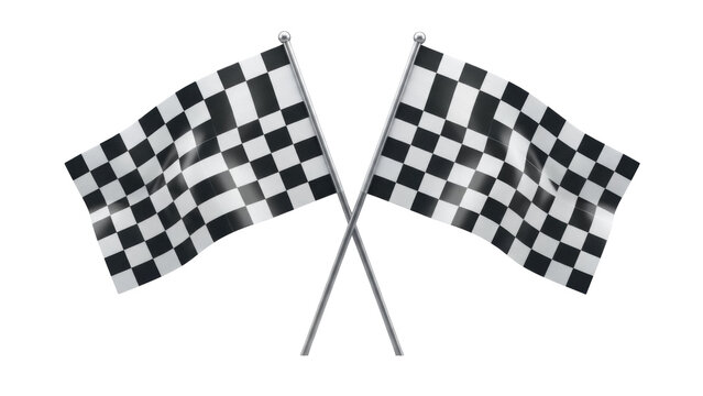 Two crossed checkered flags PNG isolated on transparent background, racing finish line symbol for motorsport events and victory celebrations