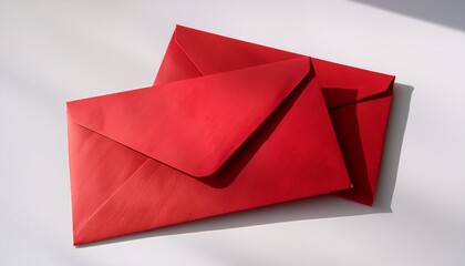 two red envelopes on a white surface with one envelope opened and the other closed casting soft shadows in natural light