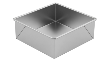 Square baking pan isolated PNG, silver metal cake mold for oven cooking and homemade desserts on transparent background