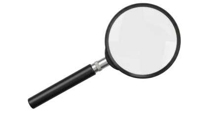 Magnifying glass PNG isolated on transparent background, search tool for investigation and exploration, optical instrument for detail viewing
