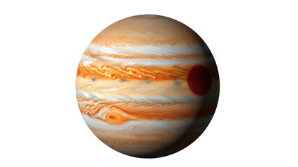 Jupiter planet isolated PNG, gas giant with colorful bands and Great Red Spot on transparent background, astronomical object for education