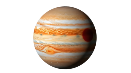Jupiter planet isolated PNG, gas giant with colorful bands and Great Red Spot on transparent background, astronomical object for education