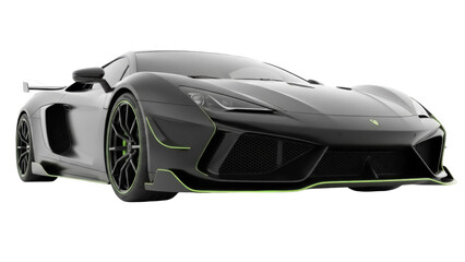 Sleek black sports car with green accents isolated PNG, modern automotive design for transportation and high-performance vehicles