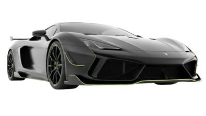 Sleek black sports car with green accents isolated PNG, modern automotive design for transportation and high-performance vehicles