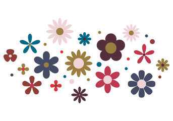Colorful Flower Clipart Collection. Set of Doodle Colorful Flowers. Spring plant icons. Cartoon stylized summer plants