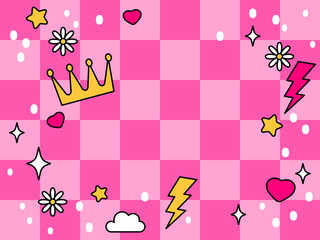 Abstract cute background with stars and Princess crown vector illustration. Abstract kawaii background. Decoration banner themed Lol surprise doll girlish style