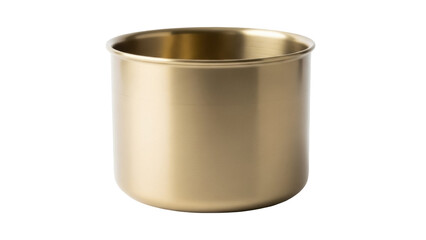 Gold metal pot PNG isolated on transparent background, shiny golden container for plants or kitchen use, elegant and modern design
