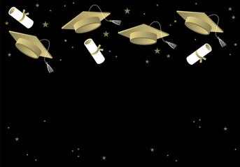 Frame with Graduation caps. Education concept. Template for graduation design, high school or college congratulation graduate, yearbook