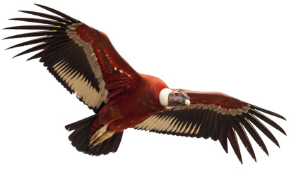 Andean condor flying PNG isolated on transparent background, majestic bird of prey with dark plumage and white neck ruff, wildlife