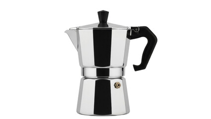 Classic stovetop espresso maker isolated PNG, Italian moka pot for coffee brewing on transparent background, traditional kitchen appliance