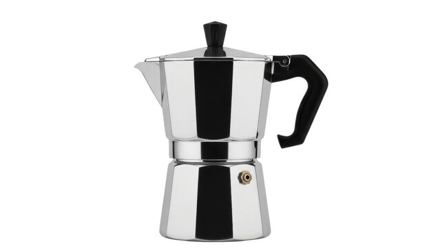 Classic stovetop espresso maker isolated PNG, Italian moka pot for coffee brewing on transparent background, traditional kitchen appliance