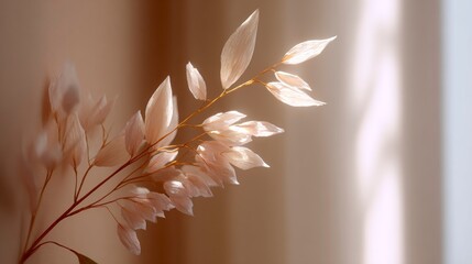 Minimalist interior corner with rice paper flowers and gentle backlight  