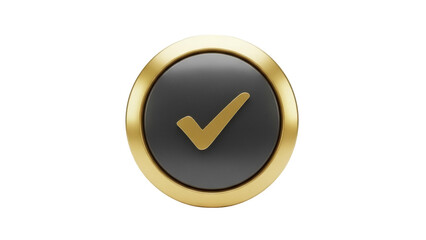Golden check mark button PNG isolated on transparent background, approval symbol for web design and user interface