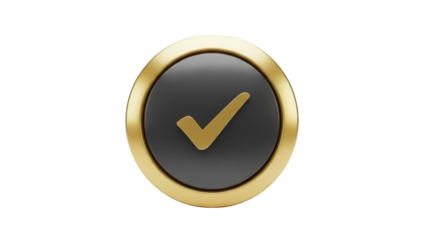 Golden check mark button PNG isolated on transparent background, approval symbol for web design and user interface