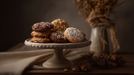 A white plate with a variety of cookies on it