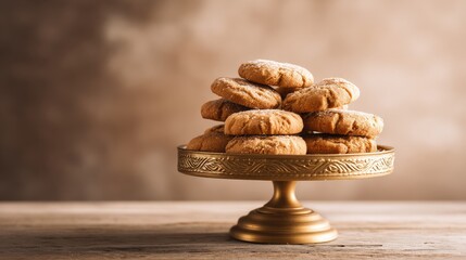 A tray of cookies sits on a wooden table