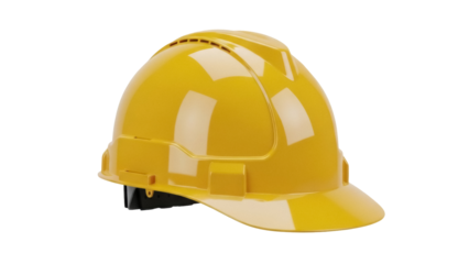 Yellow hard hat isolated PNG, construction worker safety helmet for building site and industrial protection on transparent background