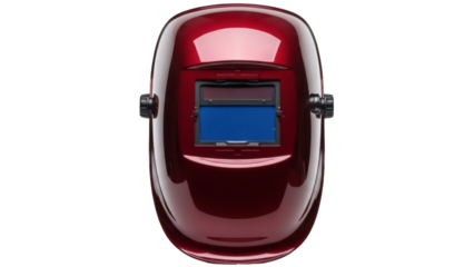 Burgundy welding helmet PNG isolated on transparent background, protective gear for industrial work and construction safety