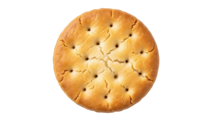 Golden brown cracker isolated PNG on transparent background, crispy baked snack with small holes for food photography and recipe design