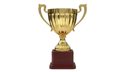 Golden trophy cup isolated PNG on transparent background, award prize for winning competition or championship achievement