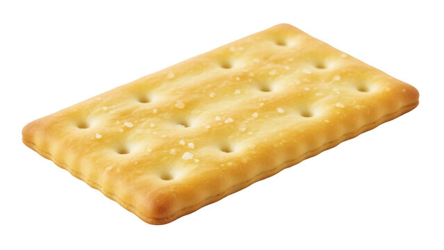 Golden rectangular cracker isolated PNG on transparent background, crispy baked snack with salt for appetizers and healthy eating