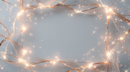 Decorative frame with warm lights and copy space on a soft grey background